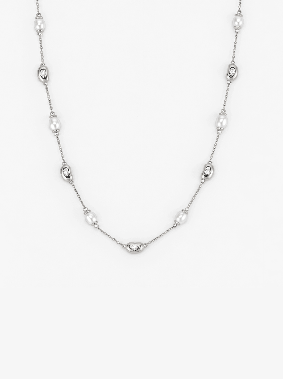 LUCKY SEED PEARL & DIAMOND STATION NECKLACE