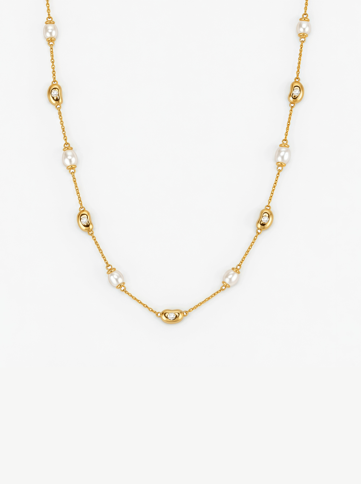 LUCKY SEED PEARL & DIAMOND STATION NECKLACE