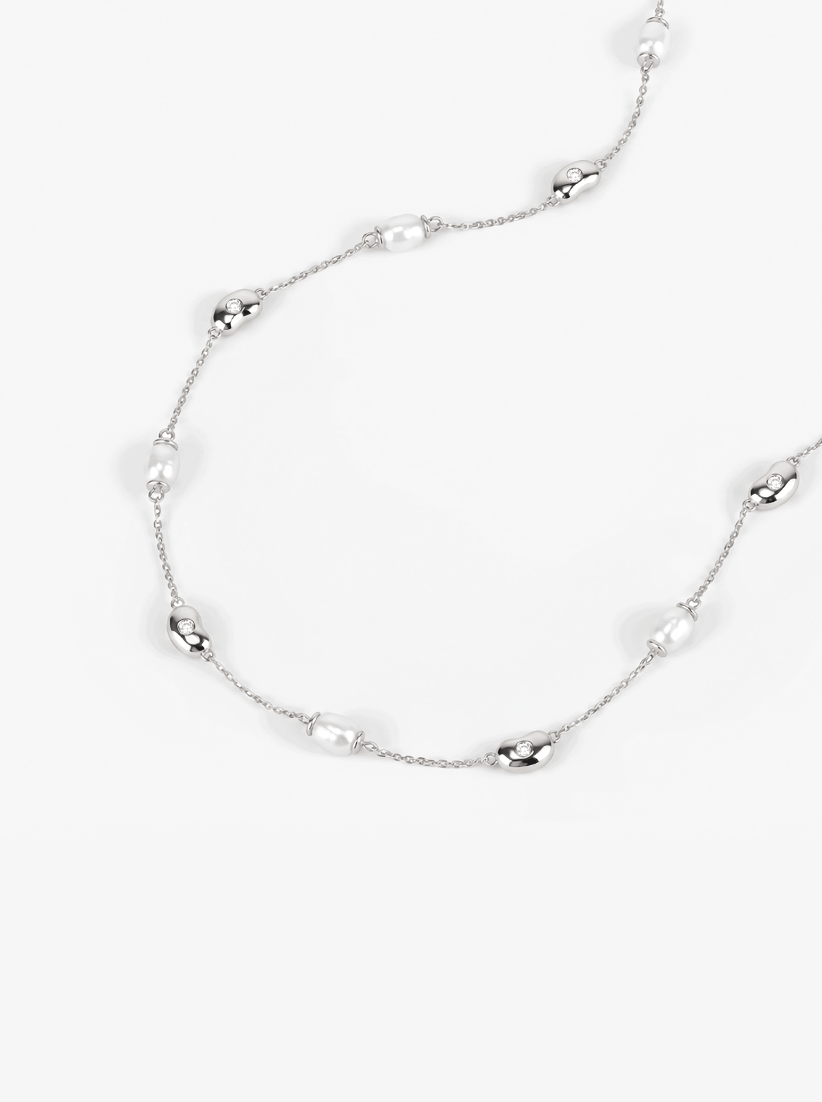 LUCKY SEED PEARL & DIAMOND STATION NECKLACE