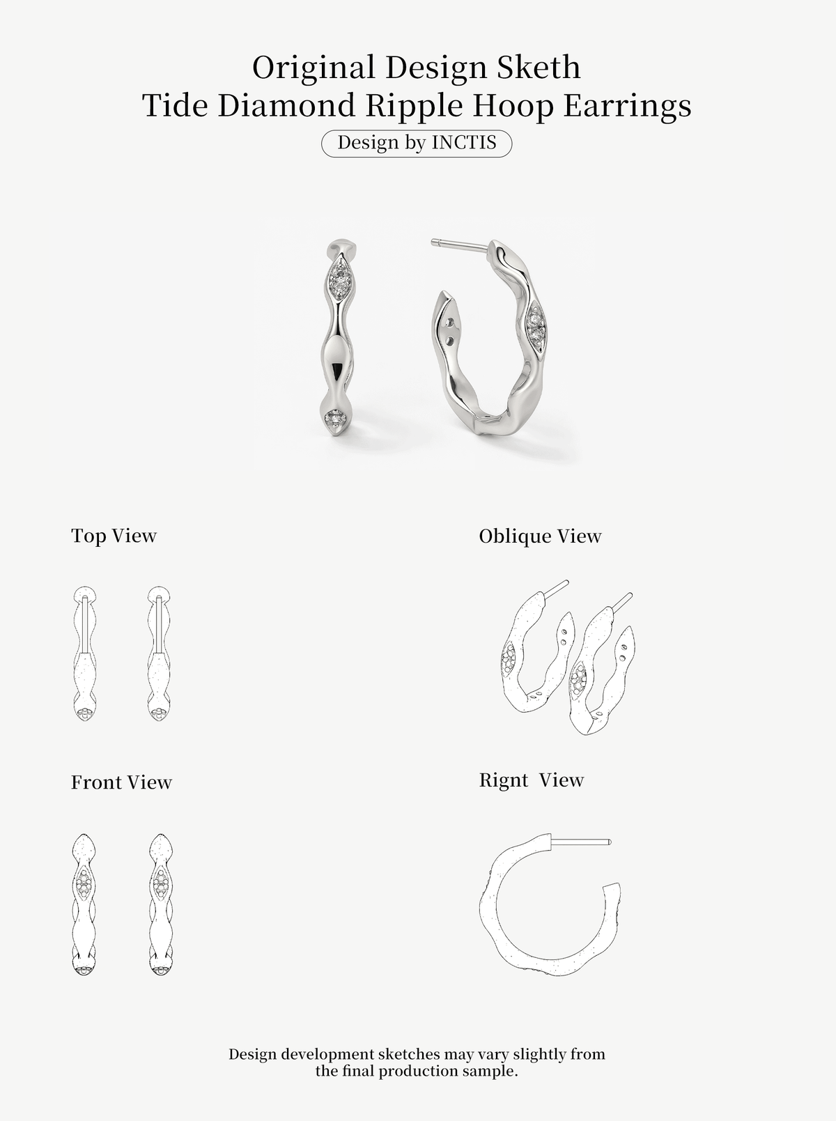 TIDE DIAMOND RIPPLE HOOP EARRINGS