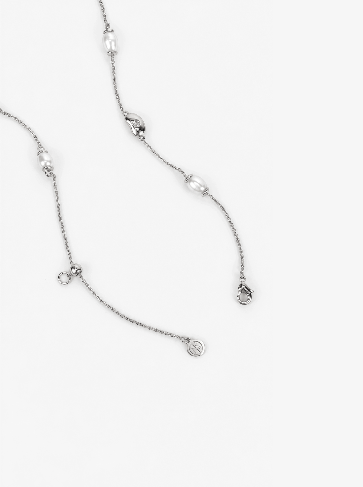 LUCKY SEED PEARL & DIAMOND STATION NECKLACE