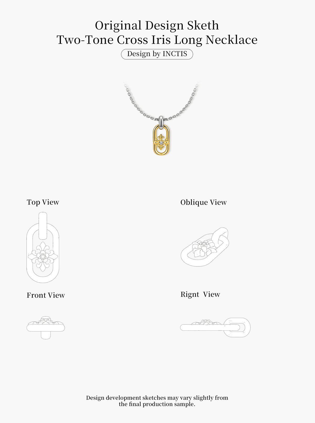 TWO-TONE CROSS IRIS LONG NECKLACE