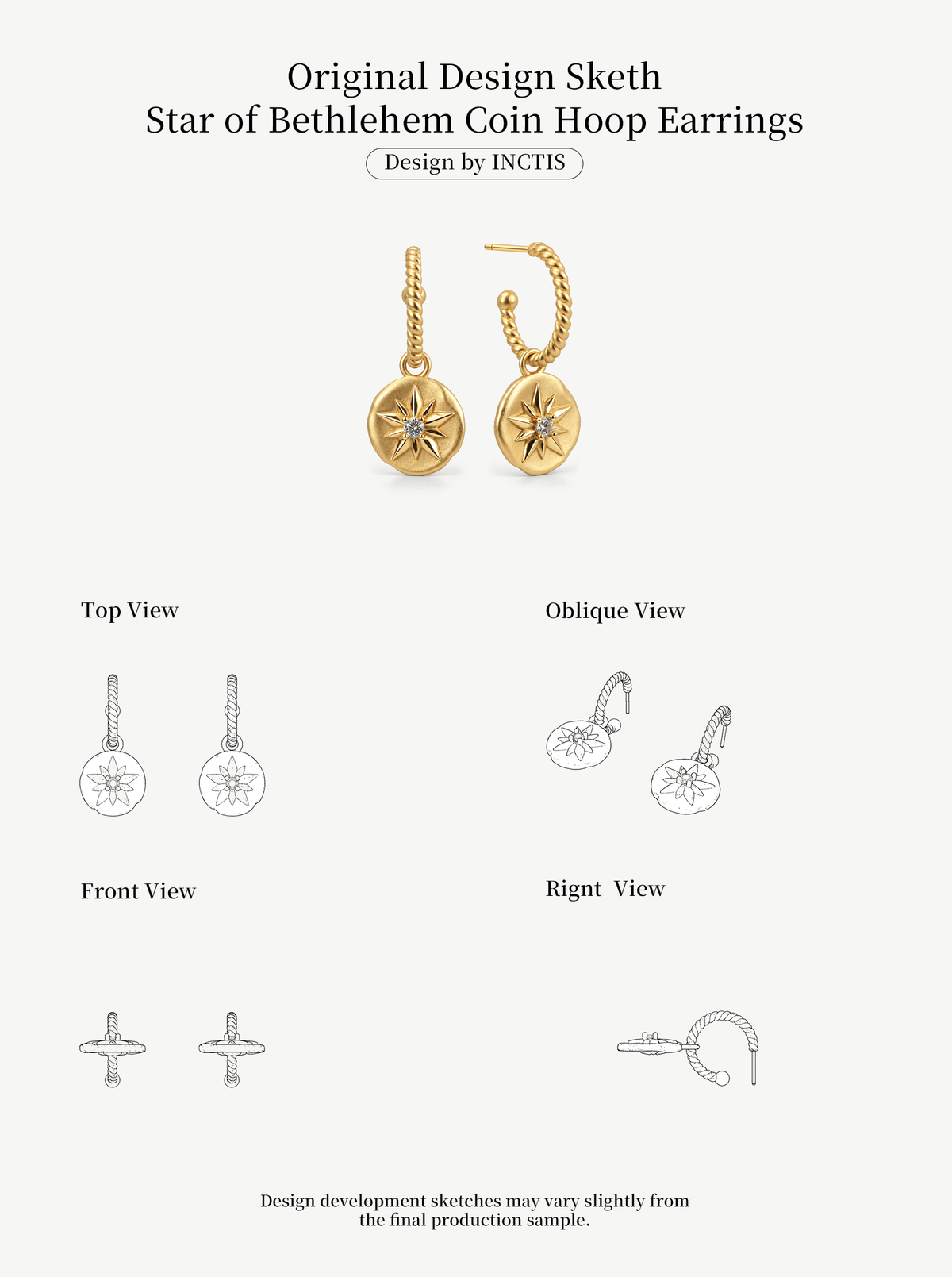 Boucles d'oreilles en cercle pièce Étoile de Bethléem
